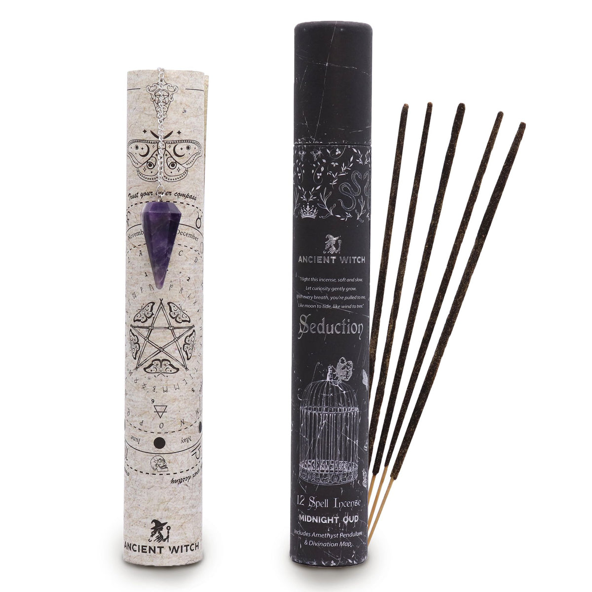 Seduction witch spell incense with amethyst pendulum – attraction and sensual energy ritual