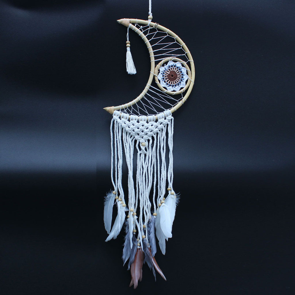 Macrame moon dream catcher with evil eye design – spiritual protection décor