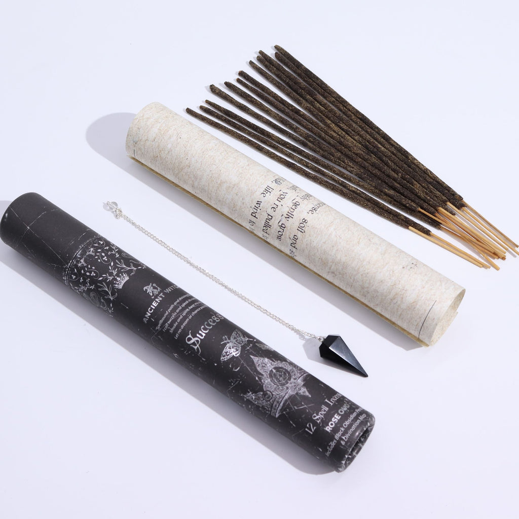 Success witch spell incense with black obsidian pendulum – confidence and achievement ritual