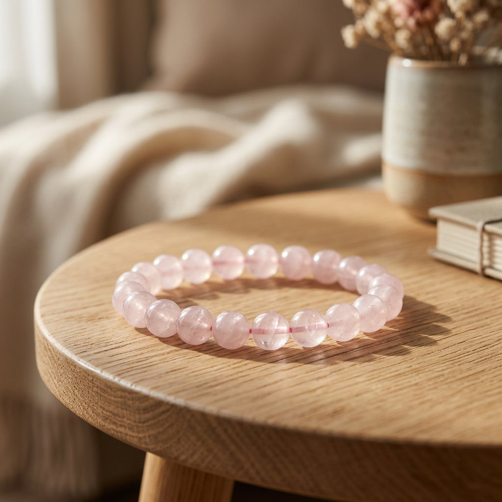 Rose quartz power bracelet – soft pink crystal beads for love and compassion
