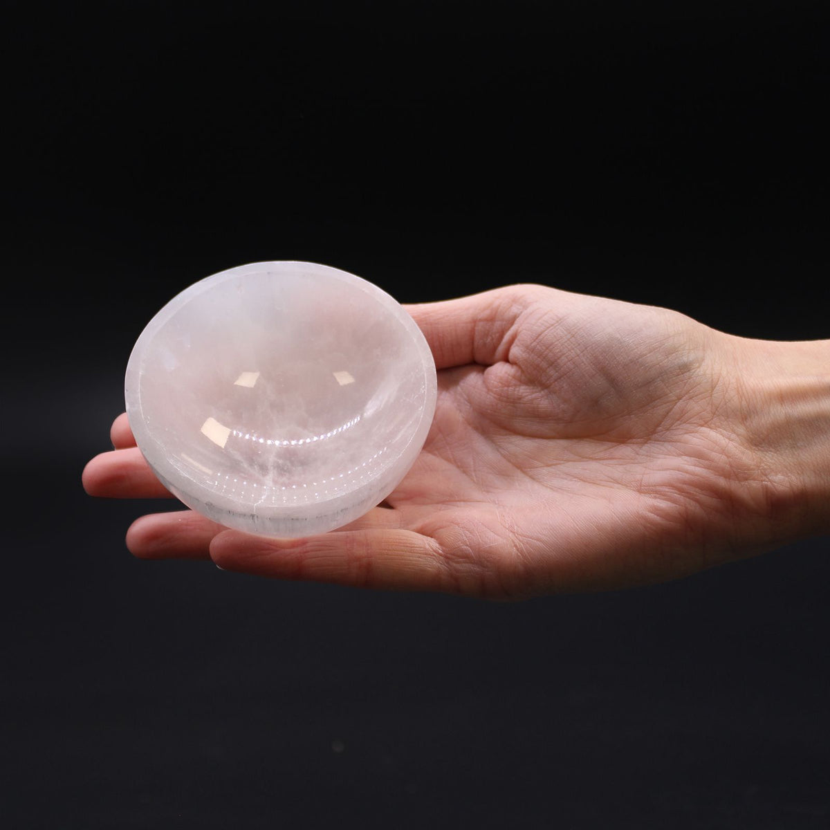 Natural selenite round bowl – 8 cm white crystal cleansing dish