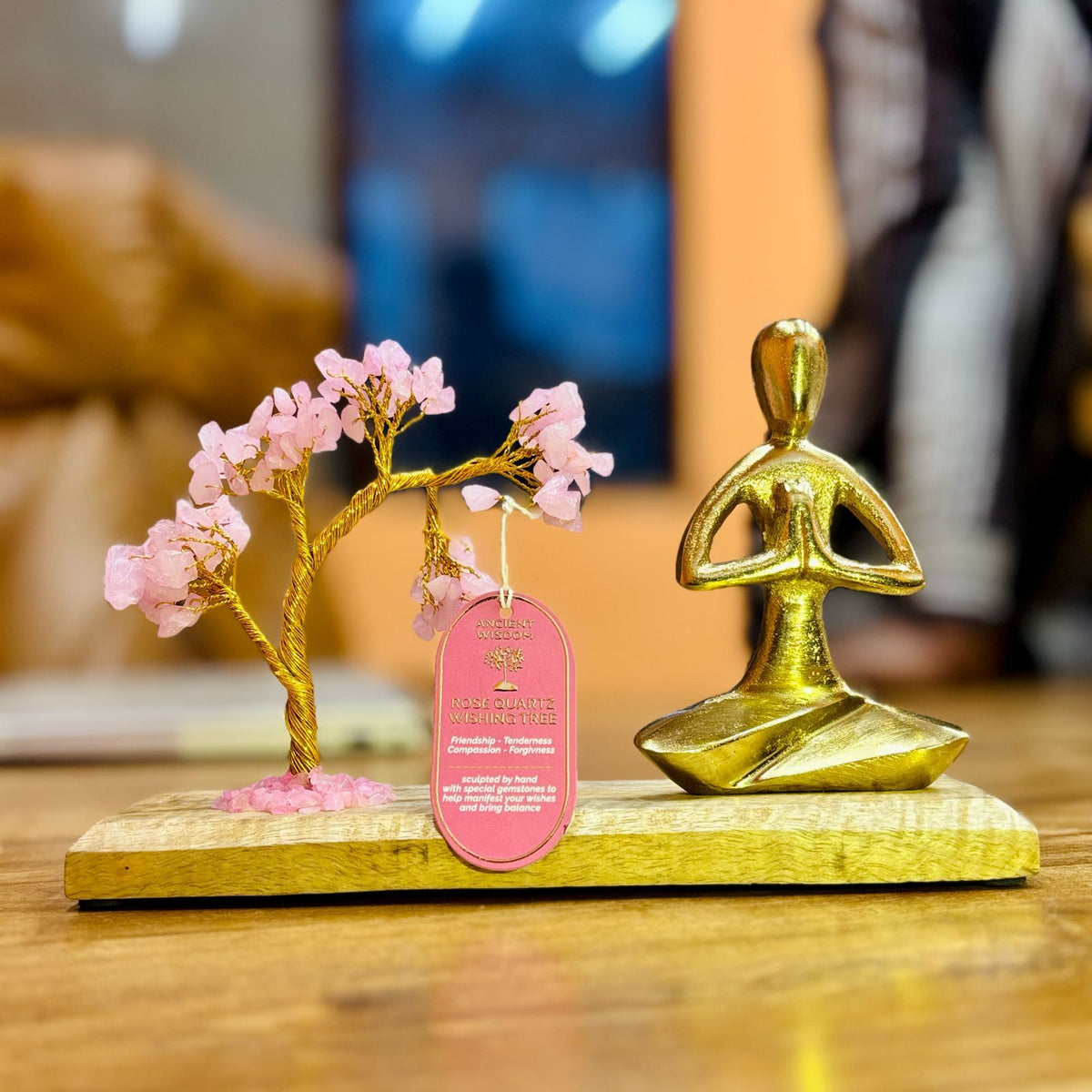 Gemstone Yoga Garden - Namaste Pose - Rose Quartz Tilted Tree | CardsAmoreStore