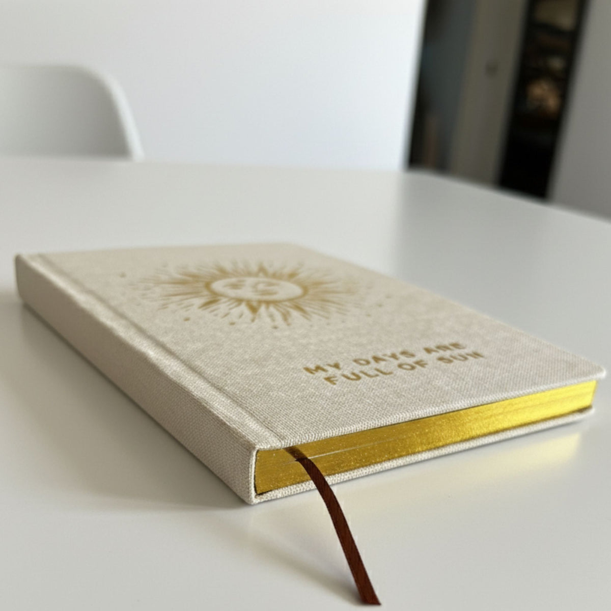 Ivory gratitude journal with gold lining – mindfulness notebook for daily reflection