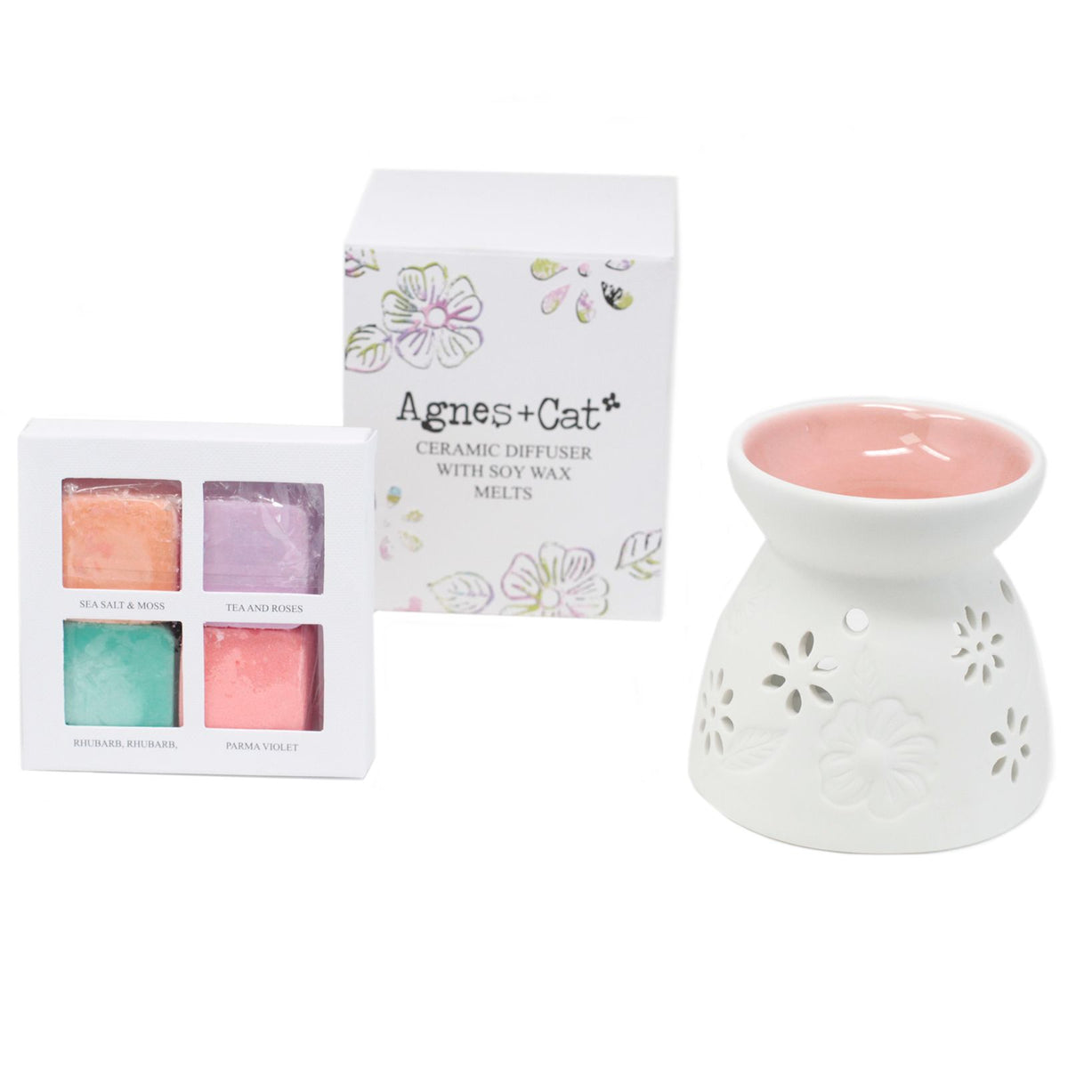 Agnes + Cat Wax Melter with Four Soy Wax Melts – Floral Ceramic Burner | CardsAmoreStore