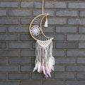 Macrame moon dream catcher with evil eye design – spiritual protection décor
