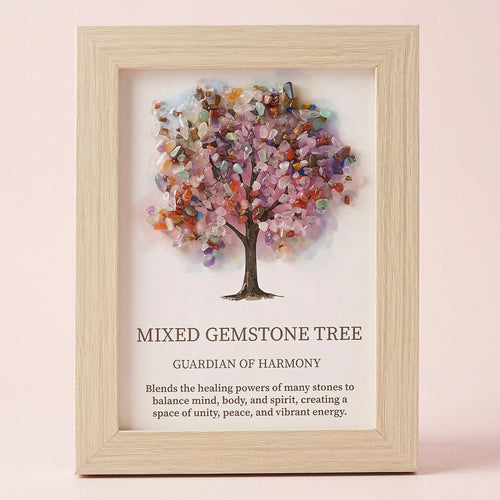 Tree of Life Crystal Art Picture featuring mixed gemstones in a harmonious design, ideal for home decor.