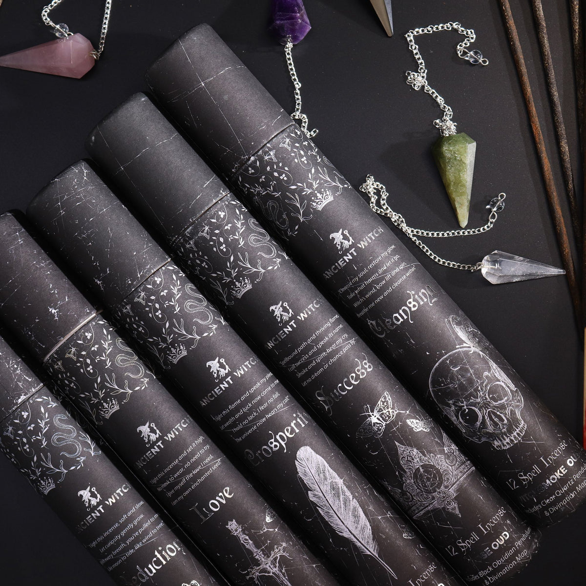 Success witch spell incense with black obsidian pendulum – confidence and achievement ritual