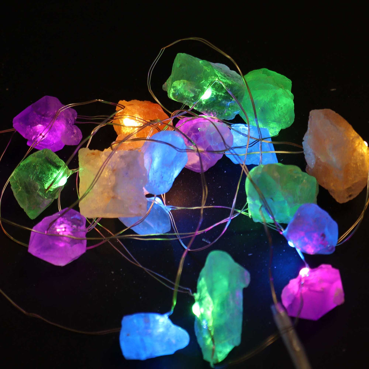 Mixed crystal LED fairy lights – multicolour gemstone string lights for calming décor