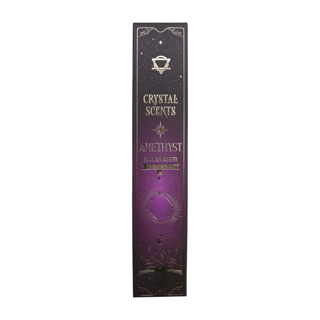 Lavender smudge incense sticks with amethyst crystal chips for calm and clarity