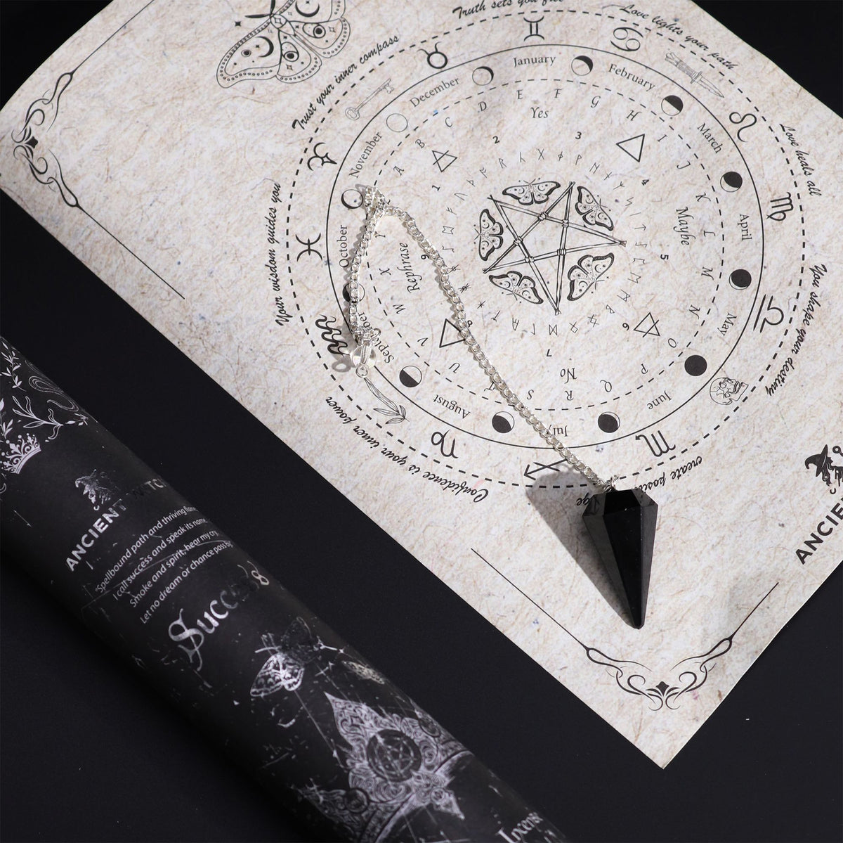 Success witch spell incense with black obsidian pendulum – confidence and achievement ritual