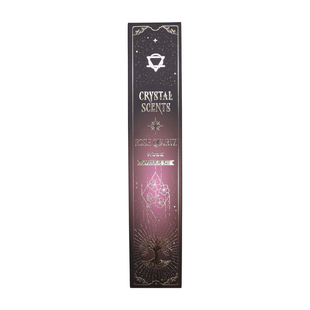 Rose smudge incense sticks with rose quartz crystal chips for love and positive energy