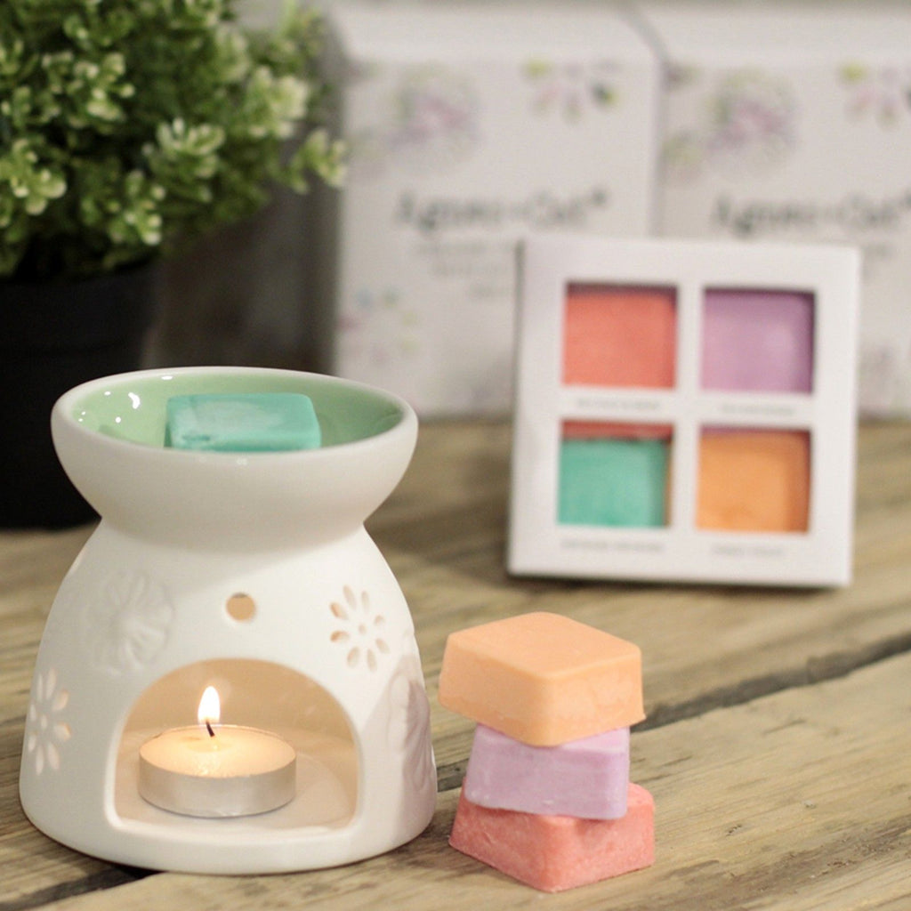 Agnes + Cat Wax Melter with Four Soy Wax Melts – Floral Ceramic Burner | CardsAmoreStore