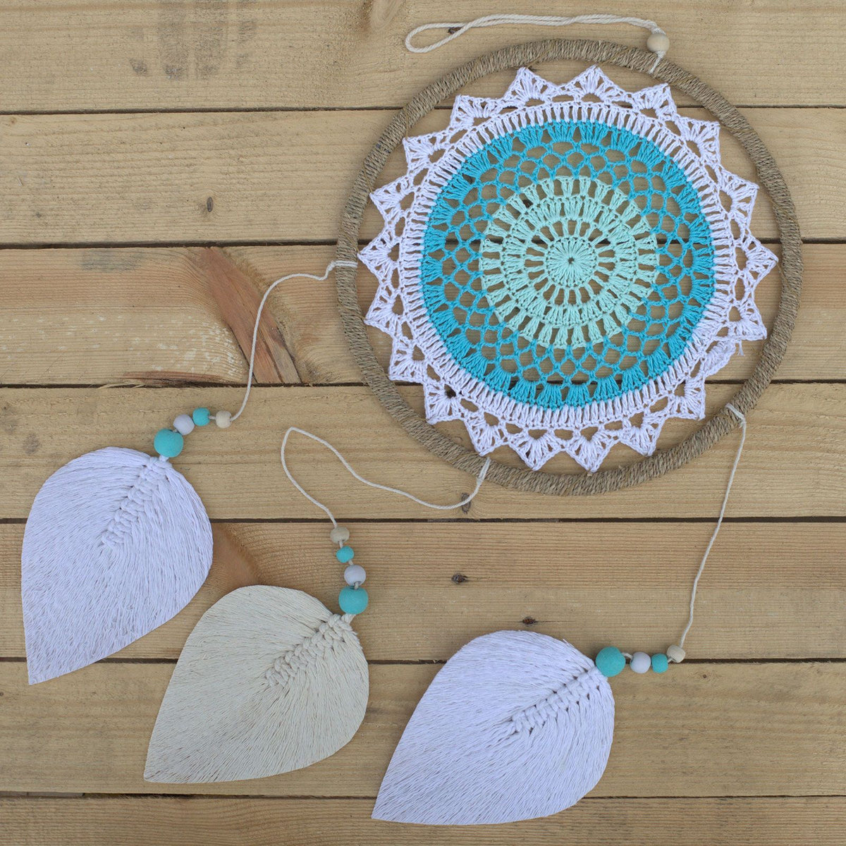 Large turquoise elemental spirits dream catcher – handmade spiritual décor for harmony and protection
