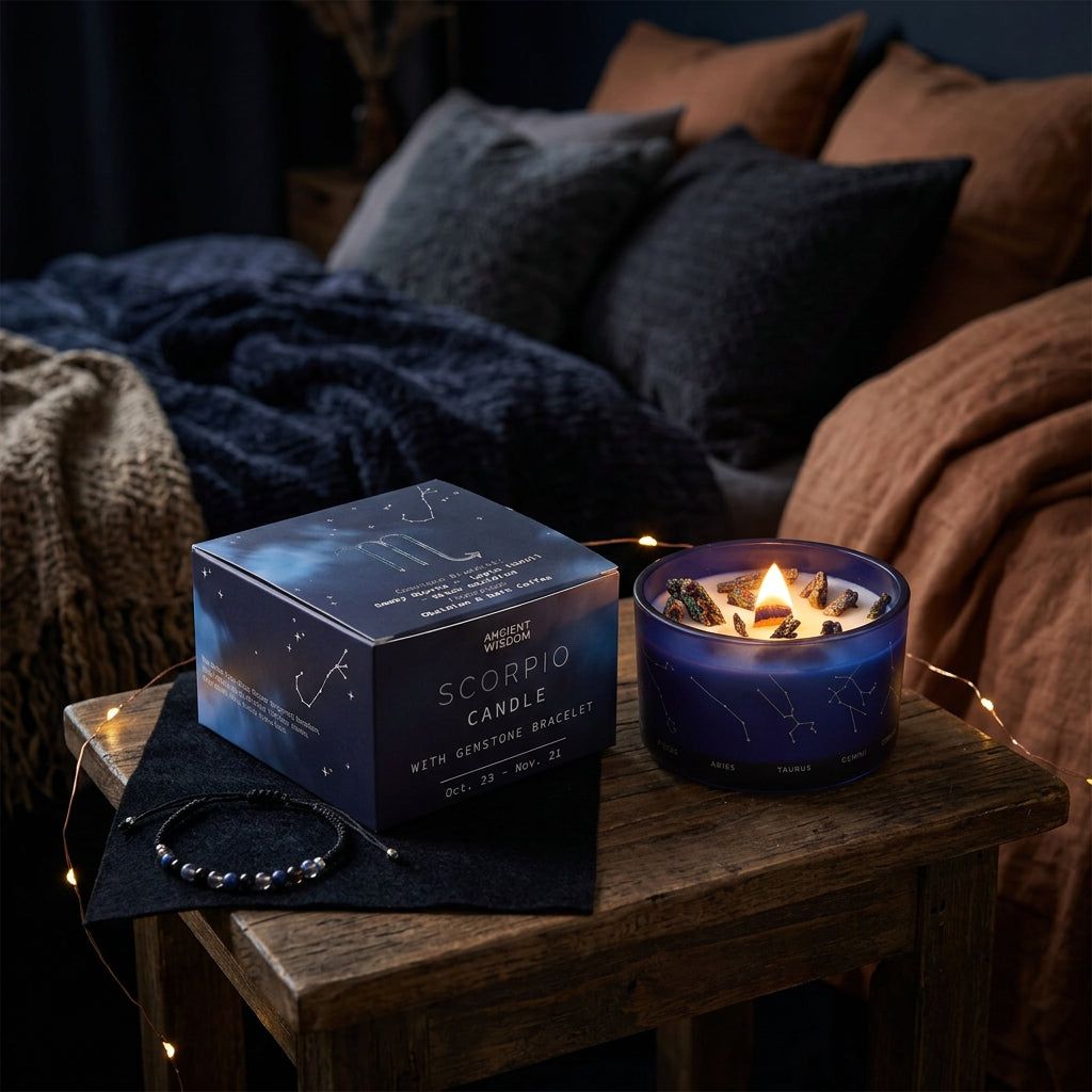 Zodiac Crystal Candle with Gemstone Bracelet - Scorpio