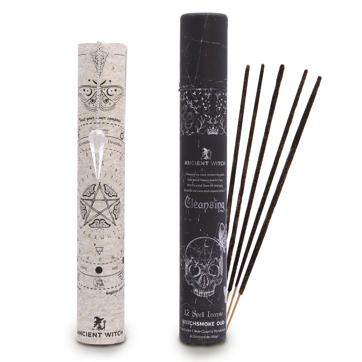 Cleansing witch spell incense with rock crystal pendulum – spiritual purification ritual set