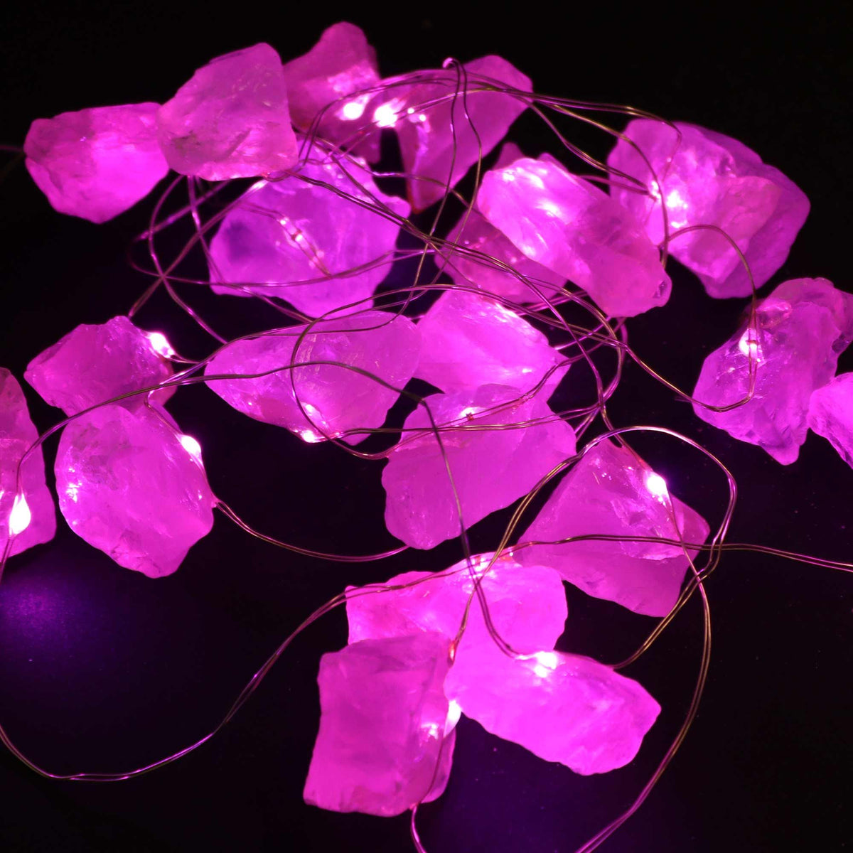Rose quartz crystal LED fairy lights – soft pink gemstone string lights for ambience