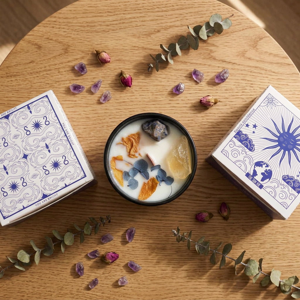 Hop Hare Crystal Magic Flower Candle – The Sun (Citrine & Sodalite Crystal Candle) | CardsAmoreStore