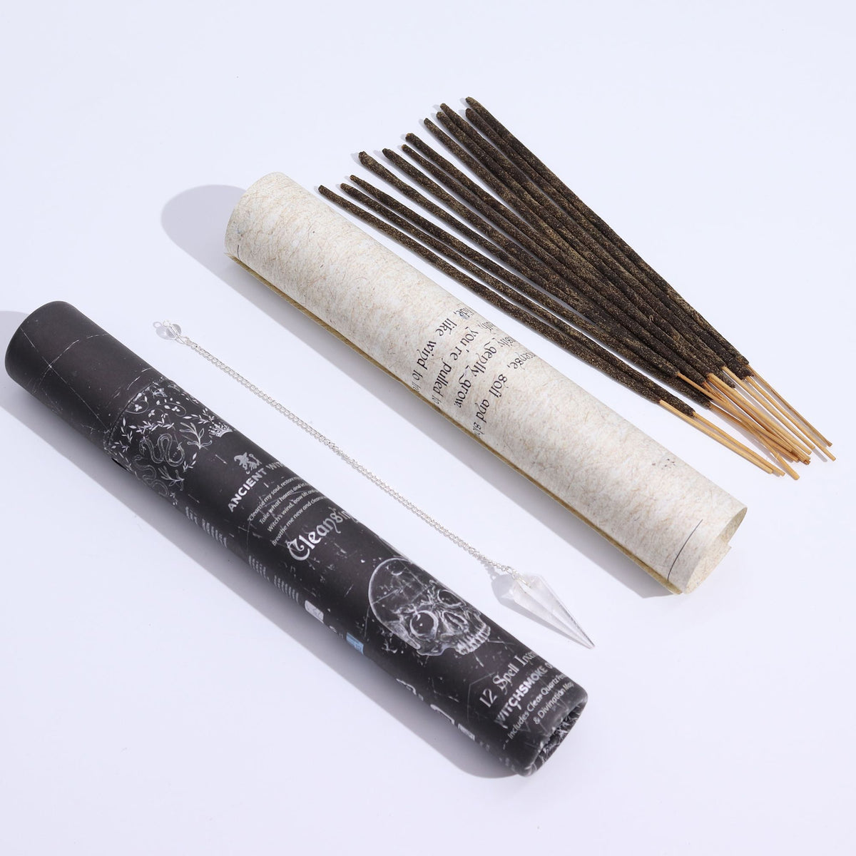 Cleansing witch spell incense with rock crystal pendulum – spiritual purification ritual set