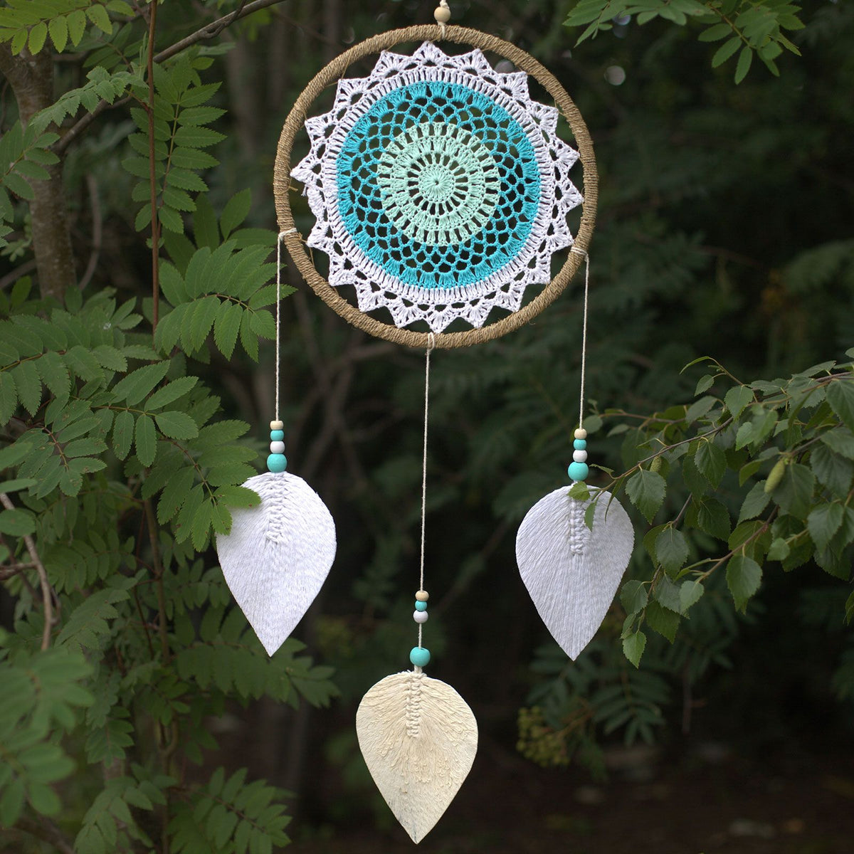 Large turquoise elemental spirits dream catcher – handmade spiritual décor for harmony and protection