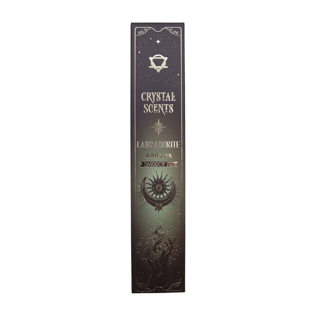 Arruda smudge incense sticks with labradorite crystal chips for protection and cleansing