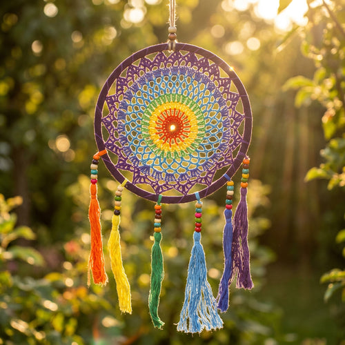 Small vivid rainbow dream catcher – bright handmade décor for positive energy
