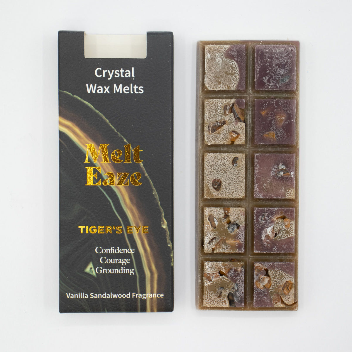 MeltEaze Wax Melts Tigereye Strength Vanilla Sandalwood with Tigereye gemstones