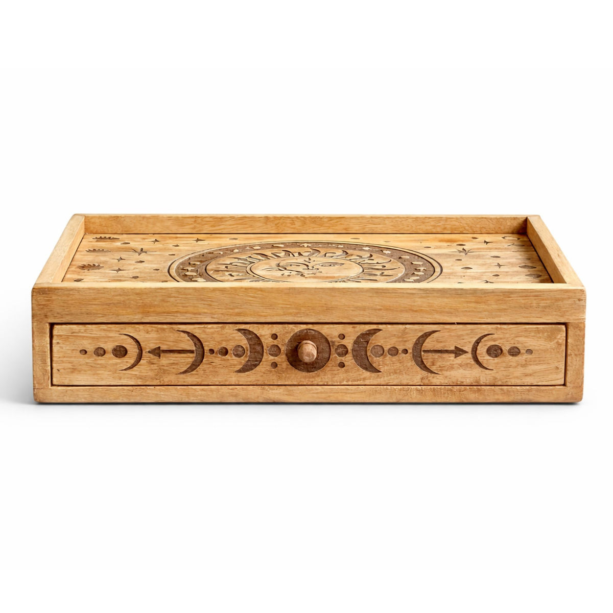 Sun Moon Carved Tarot Box with Drawer | CardsAmoreStore