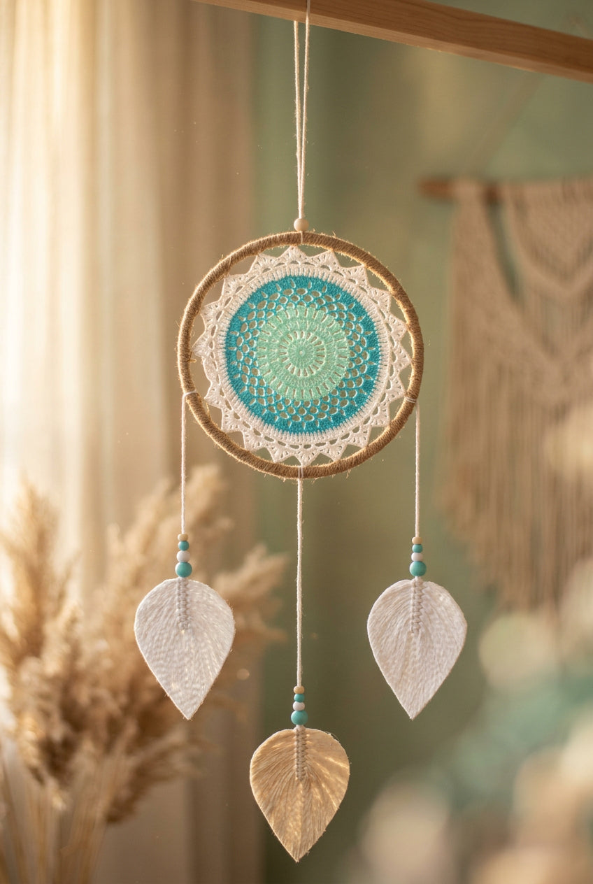 Large turquoise elemental spirits dream catcher – handmade spiritual décor for harmony and protection