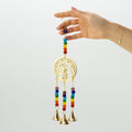 Brass tree of life wind chime with chakra beads and three bells – spiritual home décor