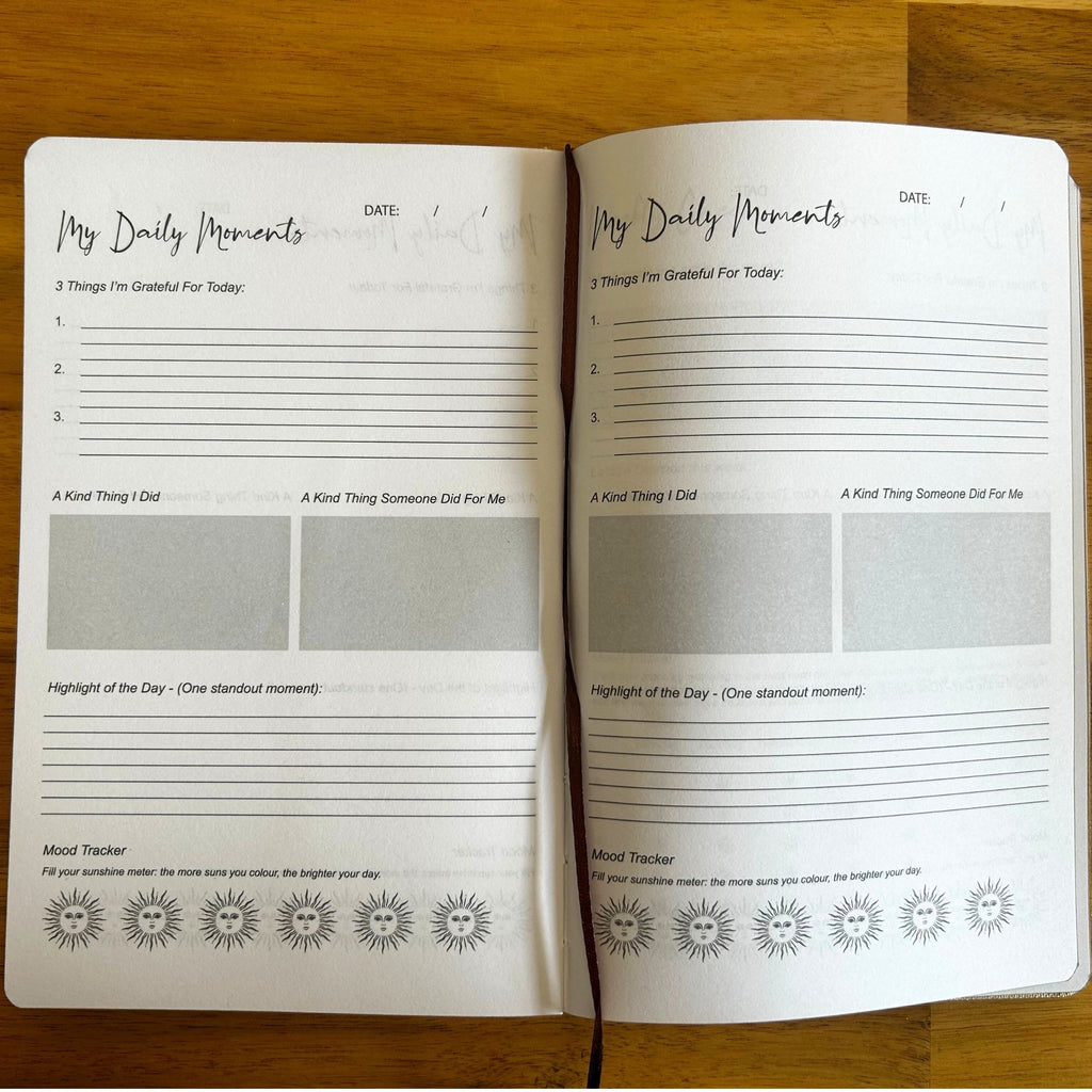 Blue gratitude journal with silver lining – 120‑page mindfulness writing notebook