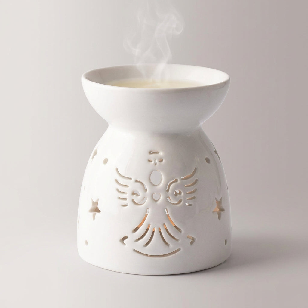 White ceramic angel cut‑out oil burner for fragrance oils – CardsAmoreStore