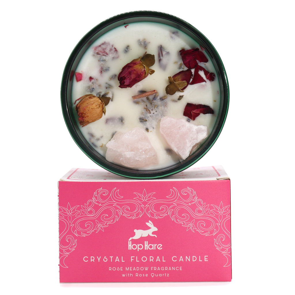 Hop Hare Crystal Magic Flower Candle – The Lovers (Rose Quartz Love Candle) | CardsAmoreStore