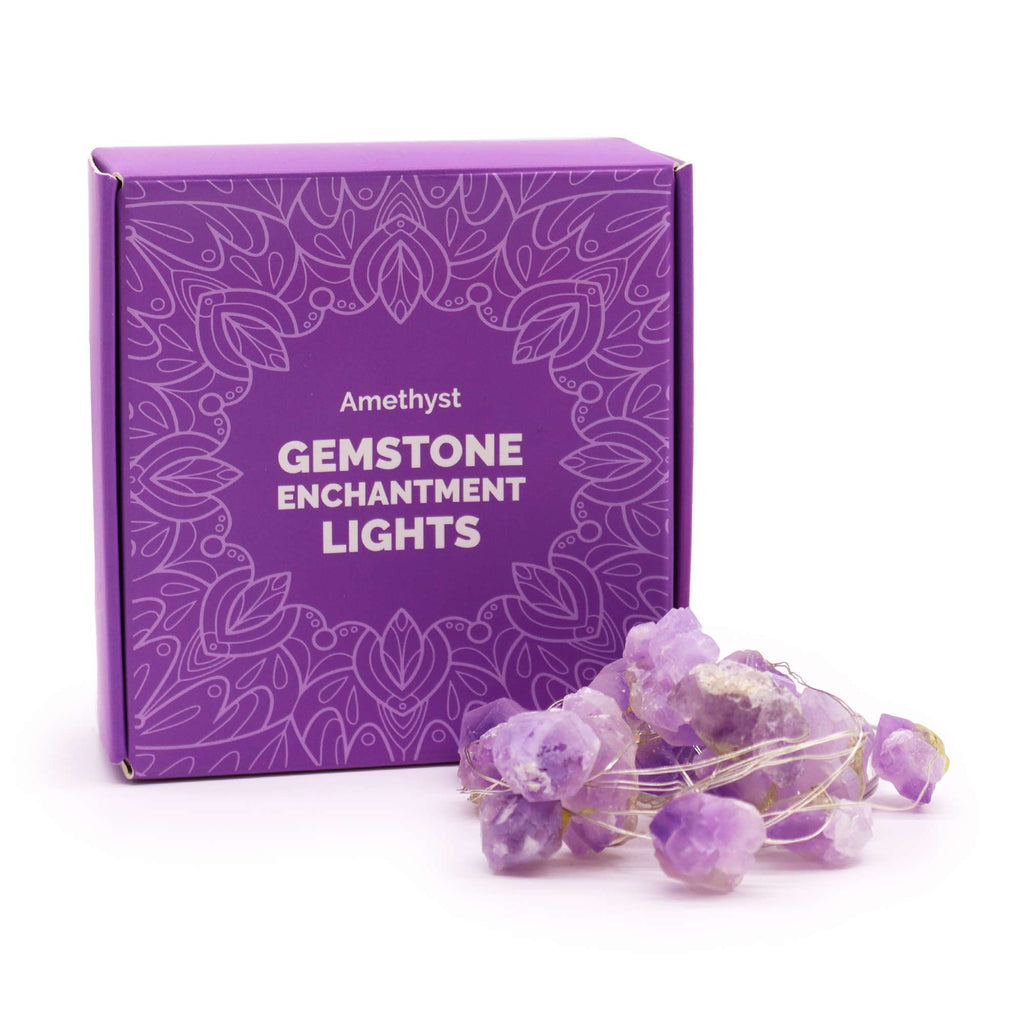 Amethyst crystal LED fairy lights – purple gemstone string lights for calming ambience