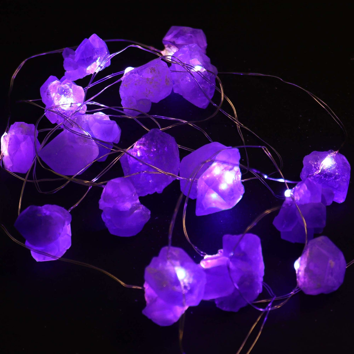 Amethyst crystal LED fairy lights – purple gemstone string lights for calming ambience