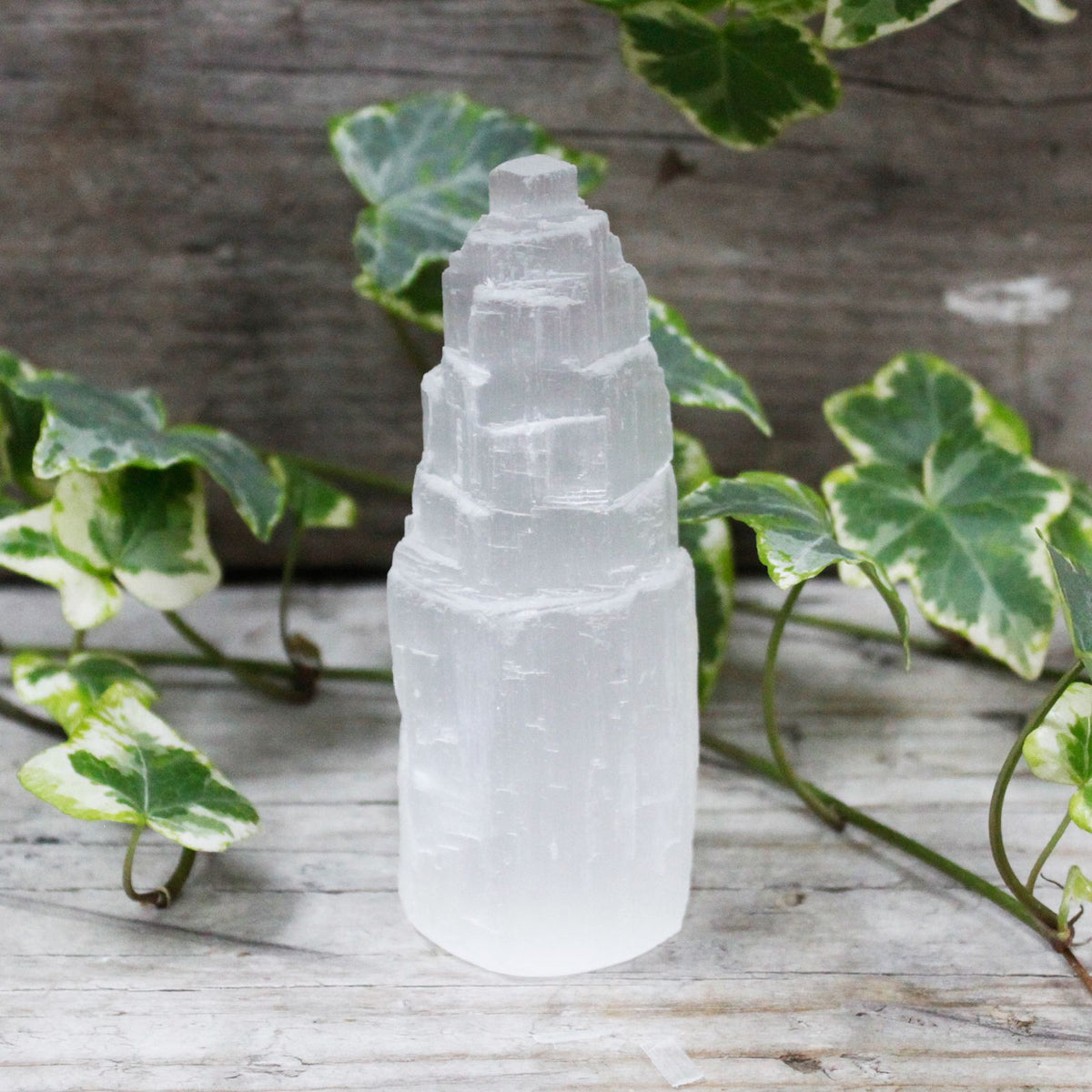 Natural selenite tower crystal – 10 cm polished white cleansing stone