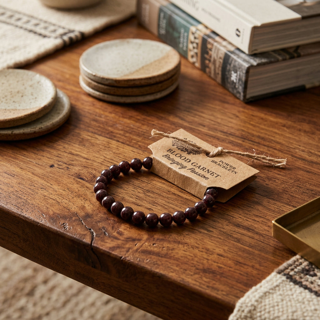 Blood garnet power bracelet – deep red crystal beads for strength and vitality