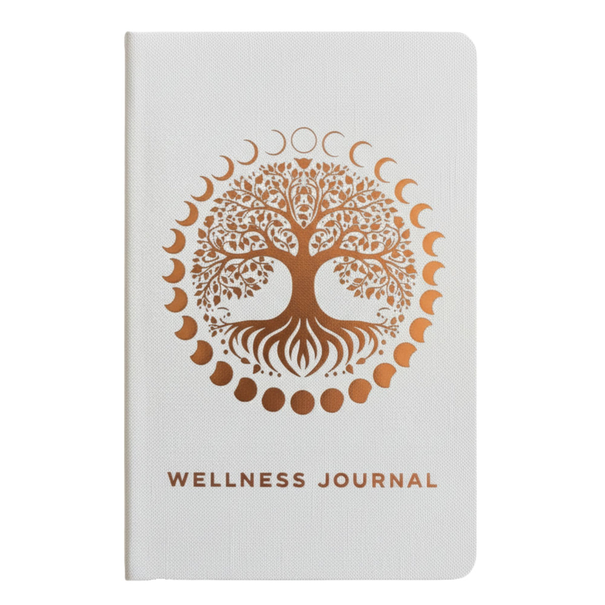 White wellness journal with rose gold tree of life design – 120‑page mindfulness notebook