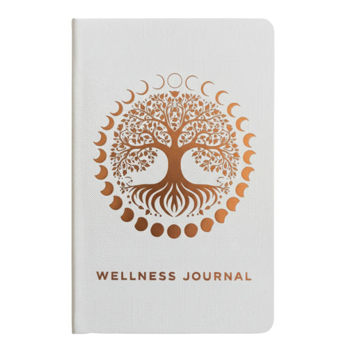 White wellness journal with rose gold tree of life design – 120‑page mindfulness notebook