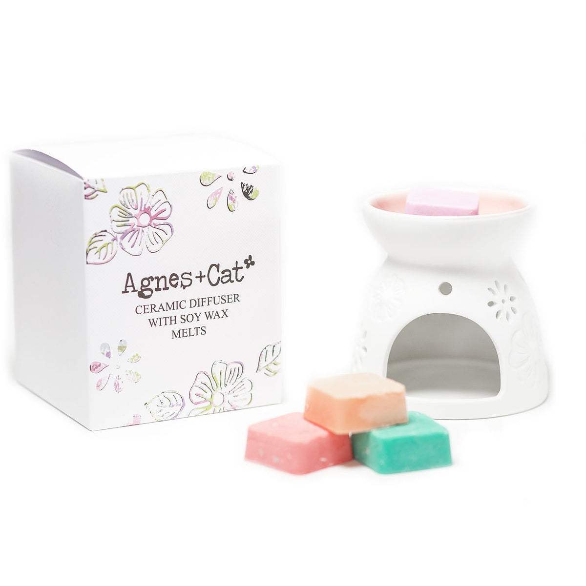 Agnes + Cat Wax Melter with Four Soy Wax Melts – Floral Ceramic Burner | CardsAmoreStore