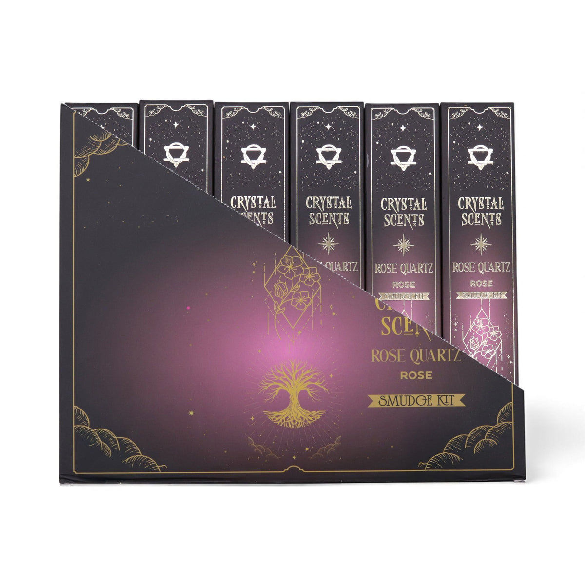 Rose smudge incense sticks with rose quartz crystal chips for love and positive energy