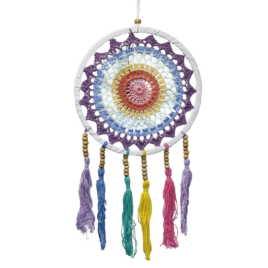Small pastel rainbow dream catcher – colourful handmade décor for peaceful sleep