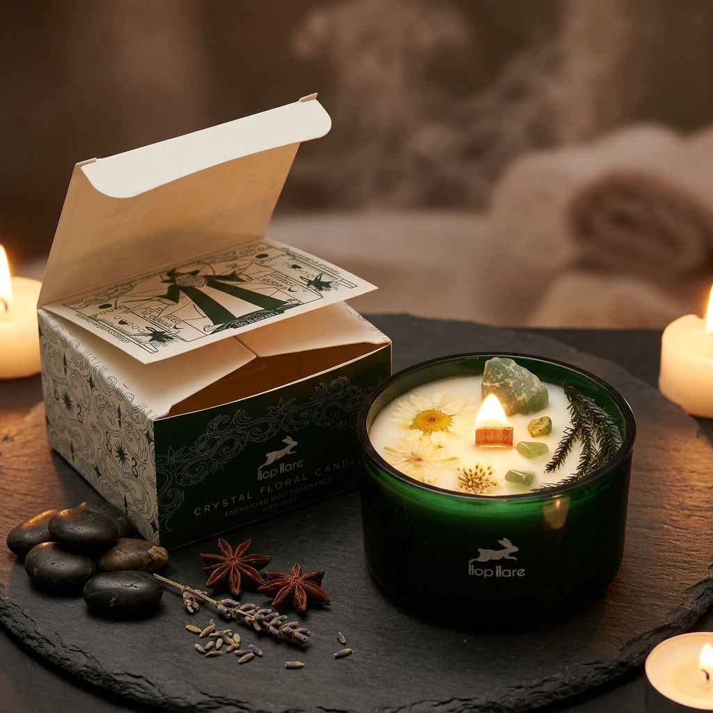 Hop Hare Crystal Magic Flower Candle – The Magician (Jade Crystal Candle) | CardsAmoreStore