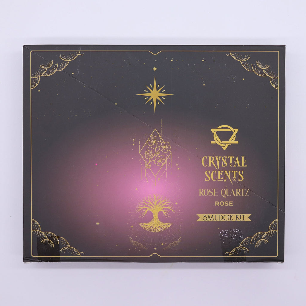 Rose smudge incense sticks with rose quartz crystal chips for love and positive energy