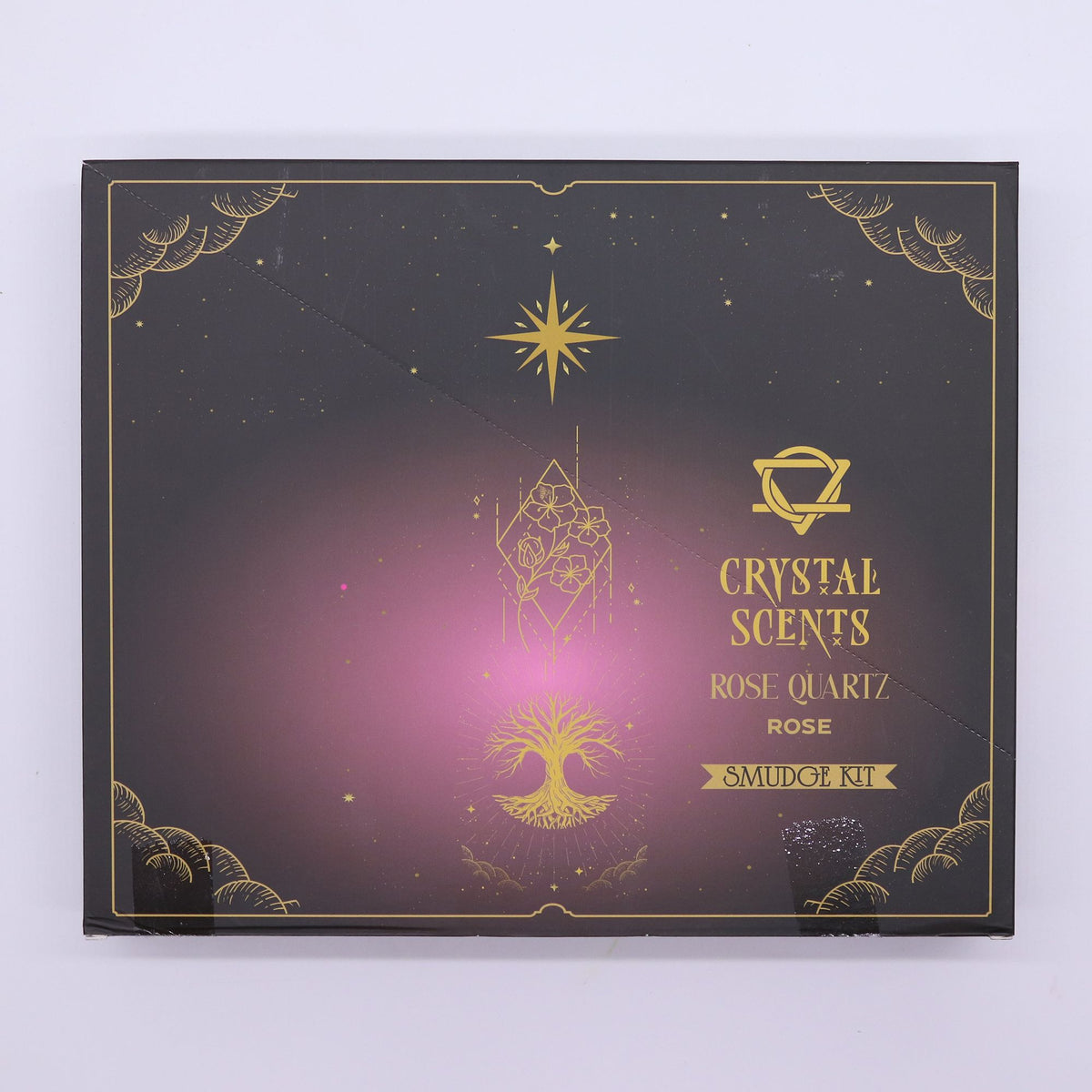 Rose smudge incense sticks with rose quartz crystal chips for love and positive energy