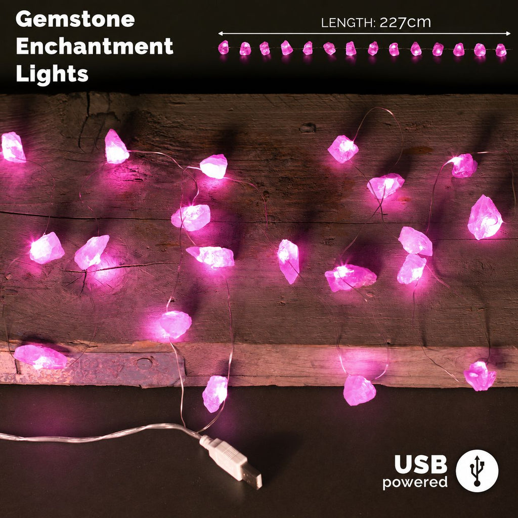 Rose quartz crystal LED fairy lights – soft pink gemstone string lights for ambience