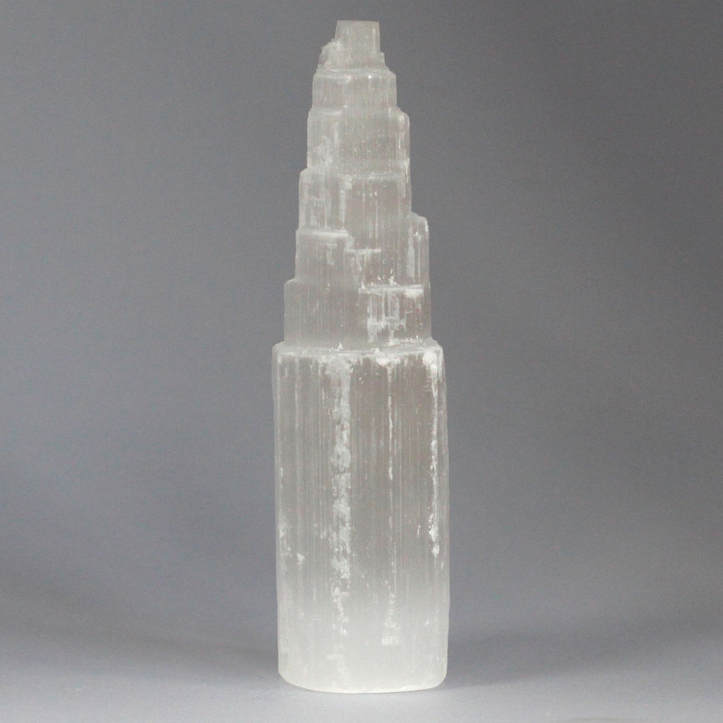 Natural selenite tower crystal – 20 cm polished white cleansing stone