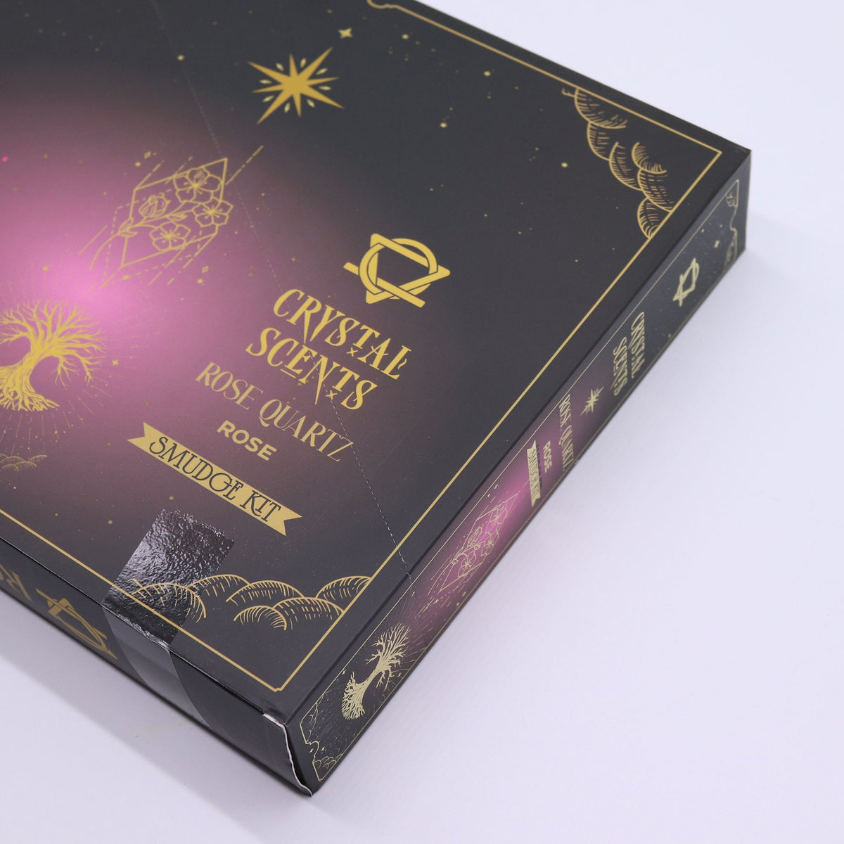Rose smudge incense sticks with rose quartz crystal chips for love and positive energy