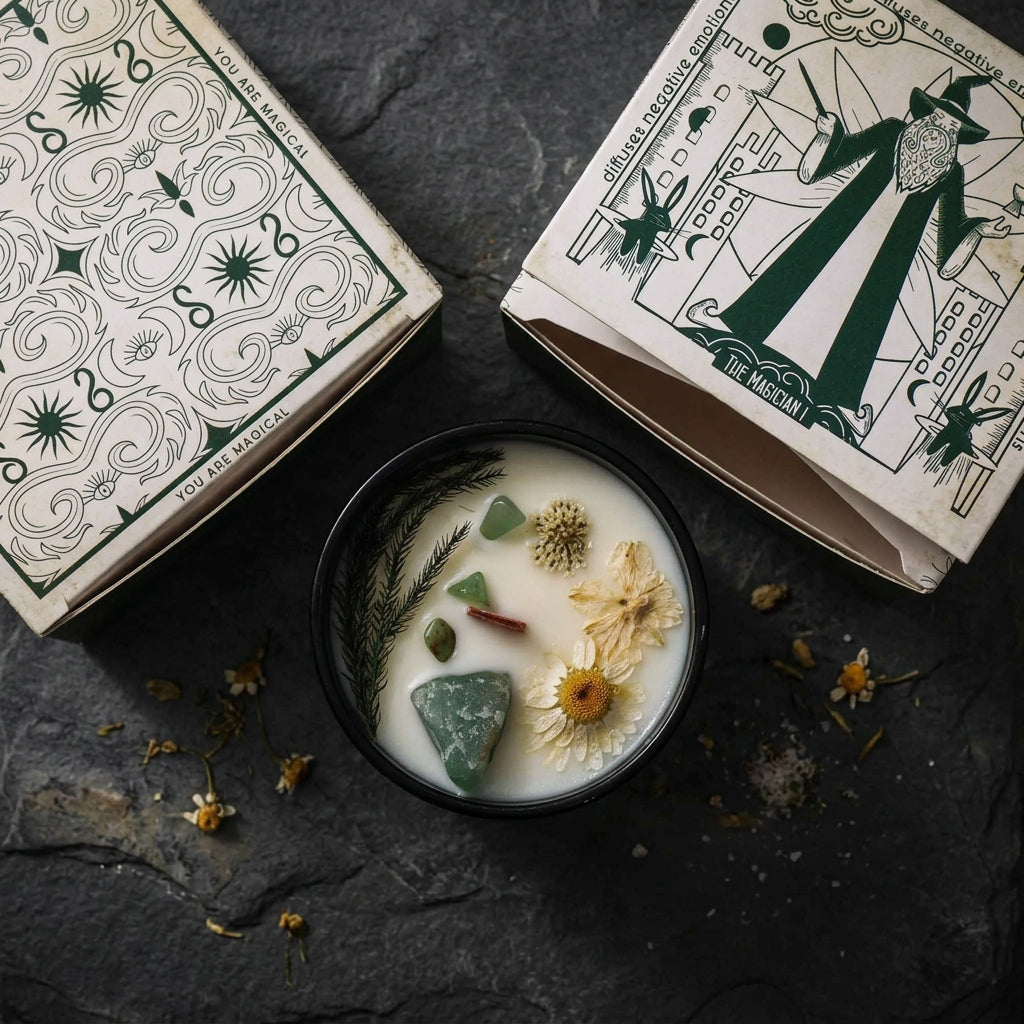 Hop Hare Crystal Magic Flower Candle – The Magician (Jade Crystal Candle) | CardsAmoreStore