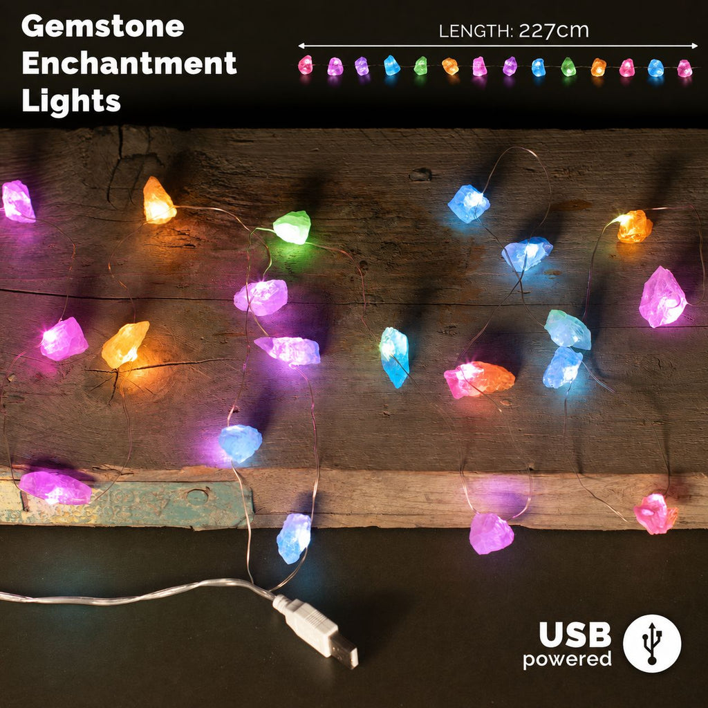 Mixed crystal LED fairy lights – multicolour gemstone string lights for calming décor