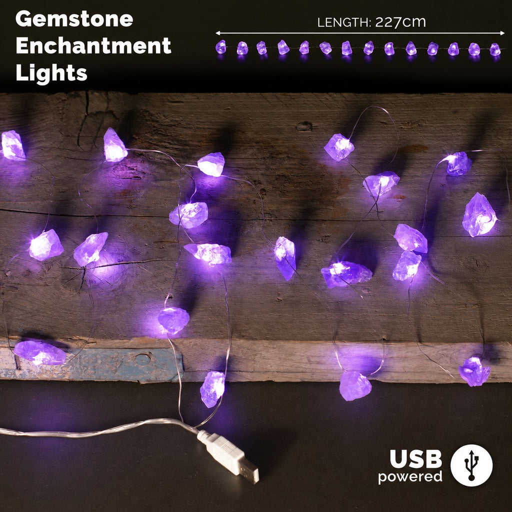 Amethyst crystal LED fairy lights – purple gemstone string lights for calming ambience